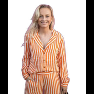Ichi Orange Striped Relaxed Fit Shirt Cotton Long Sleeve Length Womens Small